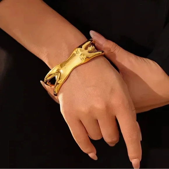 Artful Sculptural Women Body 18K Gold Stainless Steel Cuff Bracelet” - Picture 10 of 17